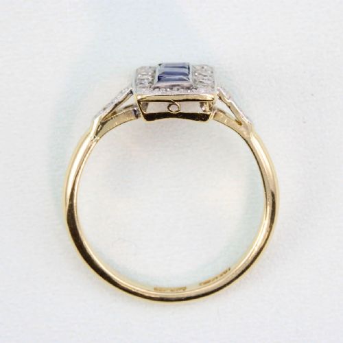 ART DECO 18CT GOLD PLATINUM SAPPHIRE DIAMOND RING - ADDITIONAL PHOTO 3