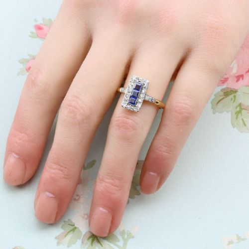ART DECO 18CT GOLD PLATINUM SAPPHIRE DIAMOND RING - ADDITIONAL PHOTO 6