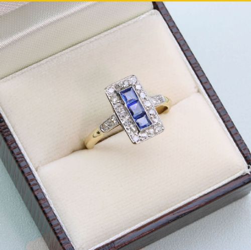 ART DECO 18CT GOLD PLATINUM SAPPHIRE DIAMOND RING - ADDITIONAL PHOTO 7