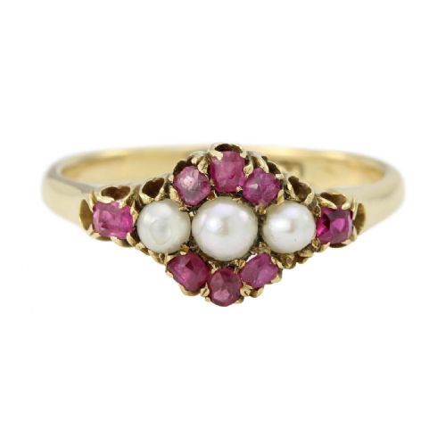 antique 18ct gold ruby pearl dress ring - CATEGORY: ANTIQUE JEWELLERY - DATED 1910