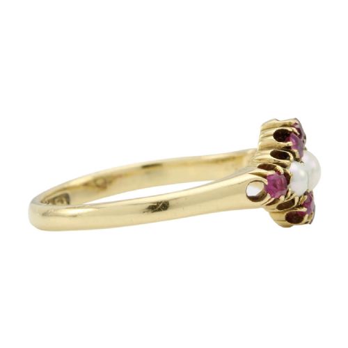 ANTIQUE 18CT GOLD RUBY PEARL DRESS RING - ADDITIONAL PHOTO 1