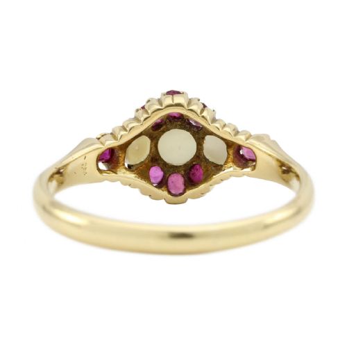 ANTIQUE 18CT GOLD RUBY PEARL DRESS RING - ADDITIONAL PHOTO 2