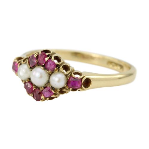 ANTIQUE 18CT GOLD RUBY PEARL DRESS RING - ADDITIONAL PHOTO 3