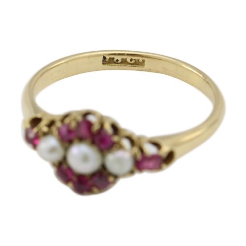 ANTIQUE 18CT GOLD RUBY PEARL DRESS RING - ADDITIONAL PHOTO 4