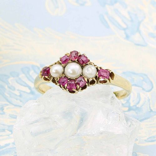 ANTIQUE 18CT GOLD RUBY PEARL DRESS RING - ADDITIONAL PHOTO 6