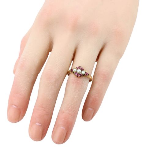 ANTIQUE 18CT GOLD RUBY PEARL DRESS RING - ADDITIONAL PHOTO 7