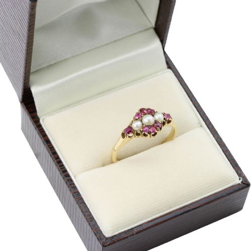 ANTIQUE 18CT GOLD RUBY PEARL DRESS RING - ADDITIONAL PHOTO 9