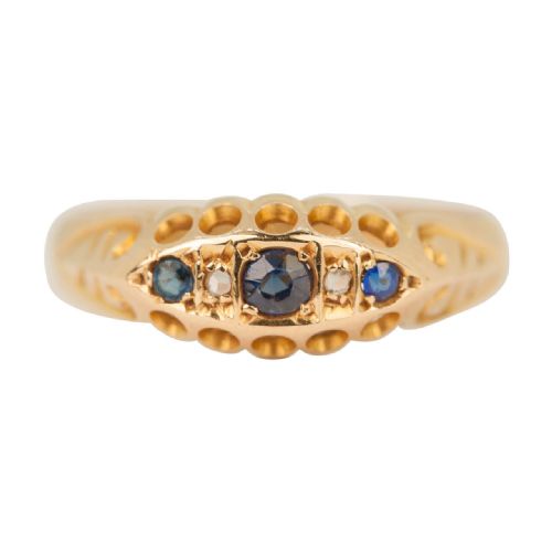 edwardian 18ct gold sapphire diamond ring - CATEGORY: ANTIQUE JEWELLERY - DATED EDWARDIAN