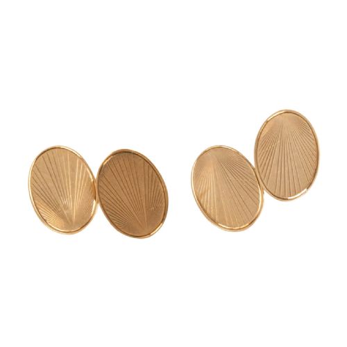 vintage 9ct gold oval sun ray chain link cufflinks - CATEGORY: ANTIQUE JEWELLERY - DATED 1950