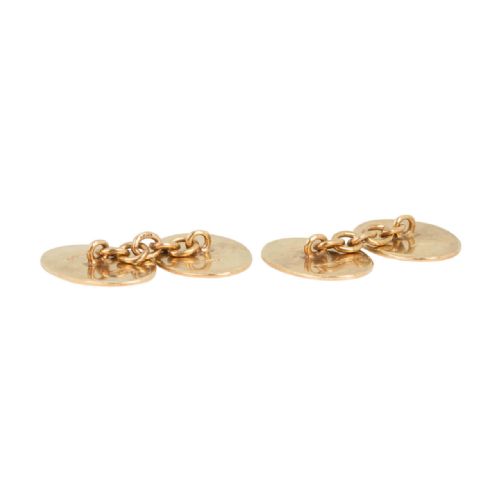 VINTAGE 9CT GOLD OVAL SUN RAY CHAIN LINK CUFFLINKS - ADDITIONAL PHOTO 1