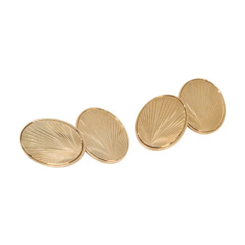 VINTAGE 9CT GOLD OVAL SUN RAY CHAIN LINK CUFFLINKS - ADDITIONAL PHOTO 2