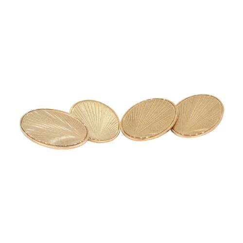 VINTAGE 9CT GOLD OVAL SUN RAY CHAIN LINK CUFFLINKS - ADDITIONAL PHOTO 3
