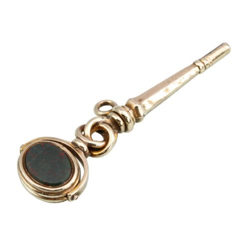 antique gold bloodstone fob watch key - CATEGORY: ANTIQUE JEWELLERY - DATED 1910