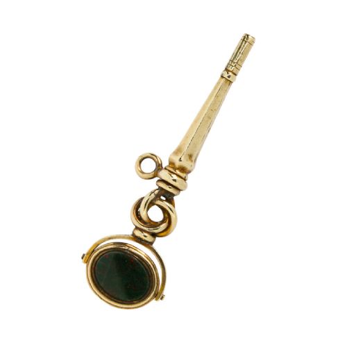 ANTIQUE GOLD BLOODSTONE FOB WATCH KEY - ADDITIONAL PHOTO 2