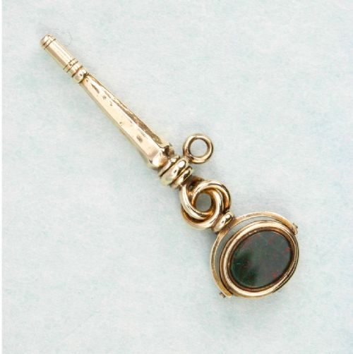 ANTIQUE GOLD BLOODSTONE FOB WATCH KEY - ADDITIONAL PHOTO 4