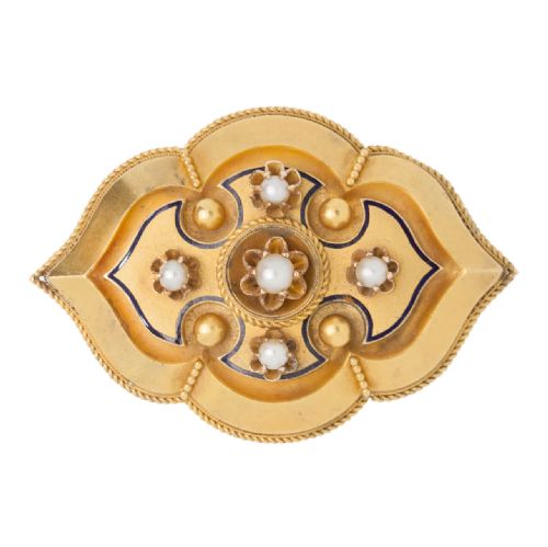 victorian 9ct gold pearl enamel mourning brooch - CATEGORY: ANTIQUE JEWELLERY - DATED VICTORIAN