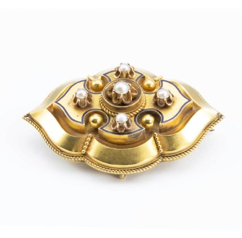 VICTORIAN 9CT GOLD PEARL ENAMEL MOURNING BROOCH - ADDITIONAL PHOTO 2
