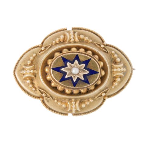 victorian pearl enamel 9ct gold mourning brooch - CATEGORY: ANTIQUE JEWELLERY - DATED VICTORIAN