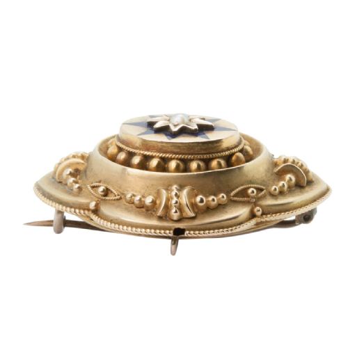 VICTORIAN PEARL ENAMEL 9CT GOLD MOURNING BROOCH - ADDITIONAL PHOTO 1