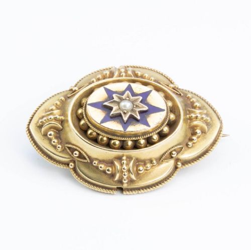 VICTORIAN PEARL ENAMEL 9CT GOLD MOURNING BROOCH - ADDITIONAL PHOTO 2