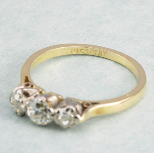 ANTIQUE 18CT GOLD 3 STONE OLD CUT DIAMOND RING - ADDITIONAL PHOTO 5