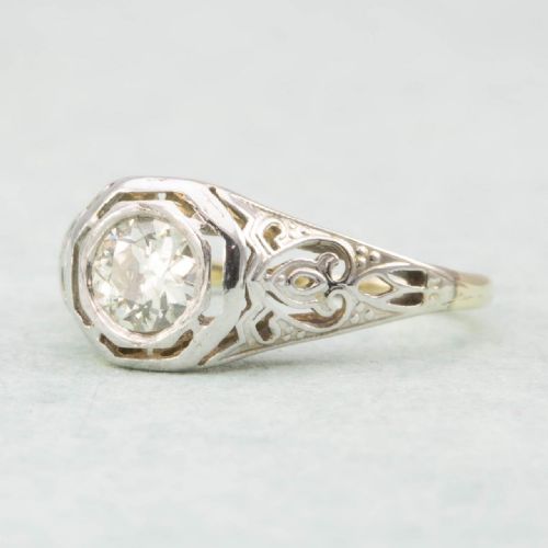 ANTIQUE 14CT GOLD OLD CUT DIAMOND SOLITAIRE ENGAGEMENT RING - ADDITIONAL PHOTO 1
