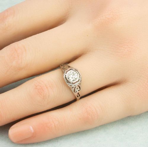 ANTIQUE 14CT GOLD OLD CUT DIAMOND SOLITAIRE ENGAGEMENT RING - ADDITIONAL PHOTO 5