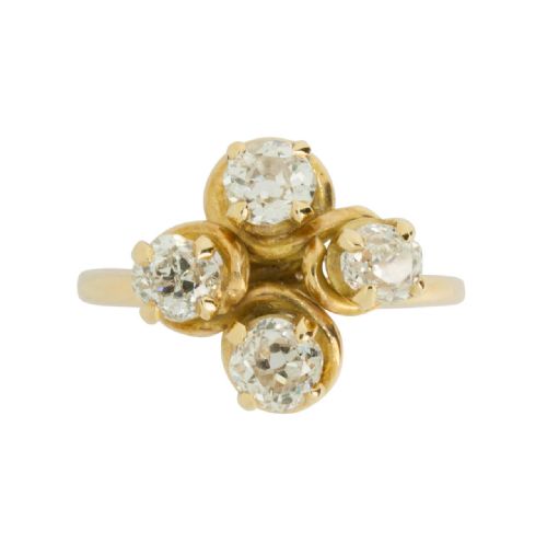 victorian 12 carat four stone diamond 18ct gold dress ring - CATEGORY: ANTIQUE JEWELLERY - DATED 1900