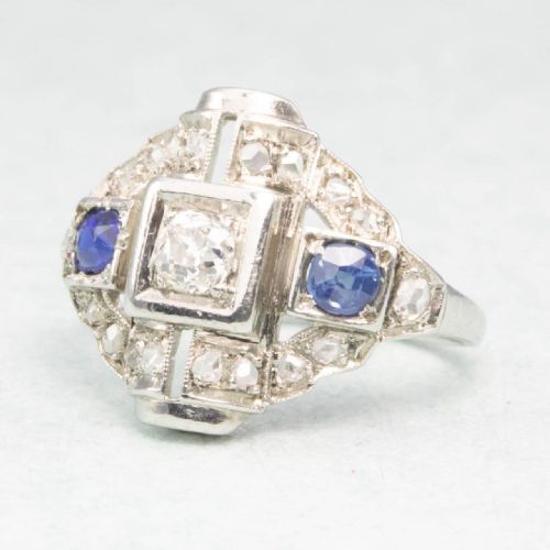 ART DECO 18CT GOLD SAPPHIRE DIAMOND RING - ADDITIONAL PHOTO 2