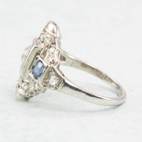 ART DECO 18CT GOLD SAPPHIRE DIAMOND RING - ADDITIONAL PHOTO 1