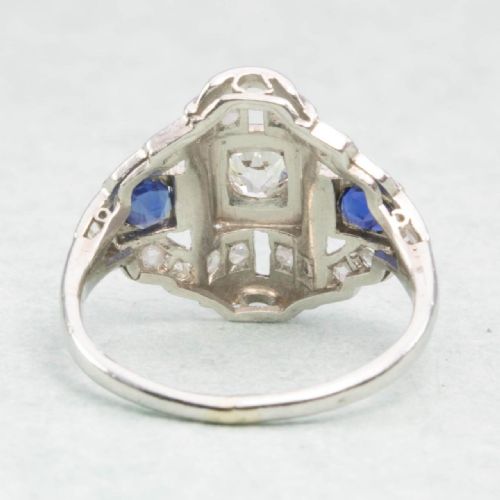 ART DECO 18CT GOLD SAPPHIRE DIAMOND RING - ADDITIONAL PHOTO 3