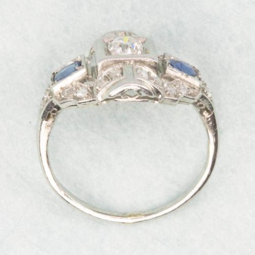 ART DECO 18CT GOLD SAPPHIRE DIAMOND RING - ADDITIONAL PHOTO 4
