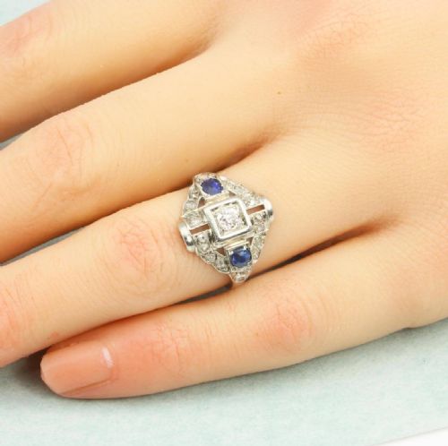 ART DECO 18CT GOLD SAPPHIRE DIAMOND RING - ADDITIONAL PHOTO 5