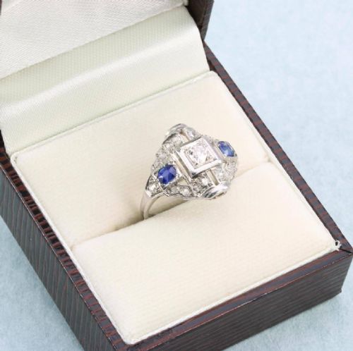 ART DECO 18CT GOLD SAPPHIRE DIAMOND RING - ADDITIONAL PHOTO 6
