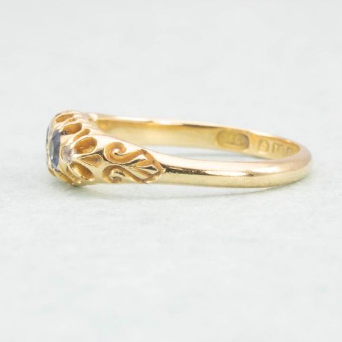 EDWARDIAN 18CT GOLD SAPPHIRE DIAMOND BOAT SHAPE RING - ADDITIONAL PHOTO 1