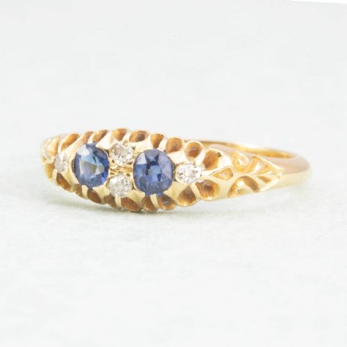 EDWARDIAN 18CT GOLD SAPPHIRE DIAMOND BOAT SHAPE RING - ADDITIONAL PHOTO 2