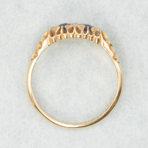 EDWARDIAN 18CT GOLD SAPPHIRE DIAMOND BOAT SHAPE RING - ADDITIONAL PHOTO 4