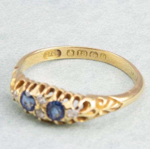EDWARDIAN 18CT GOLD SAPPHIRE DIAMOND BOAT SHAPE RING - ADDITIONAL PHOTO 5