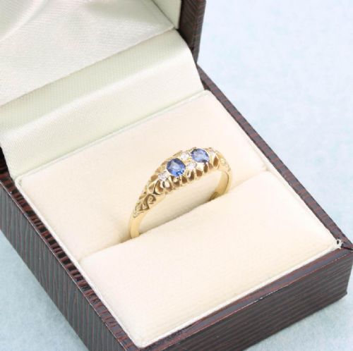 EDWARDIAN 18CT GOLD SAPPHIRE DIAMOND BOAT SHAPE RING - ADDITIONAL PHOTO 7