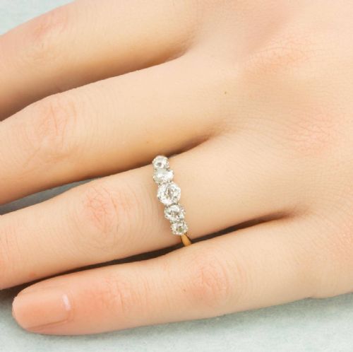 VINTAGE 18CT GOLD 5 STONE 11 CARAT OLD CUT DIAMOND RING - ADDITIONAL PHOTO 5