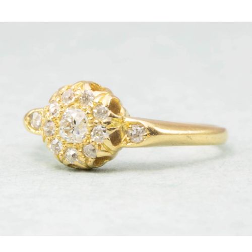 VINTAGE 18CT YELLOW GOLD OLD CUT DIAMOND CLUSTER RING - ADDITIONAL PHOTO 1