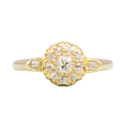 vintage 18ct yellow gold old cut diamond cluster ring - CATEGORY: ANTIQUE JEWELLERY - DATED 1930