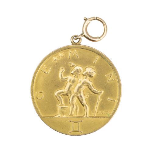 reserved vintage paul vincze 9ct gold large gemini pendant - CATEGORY: ANTIQUE JEWELLERY - DATED 1960