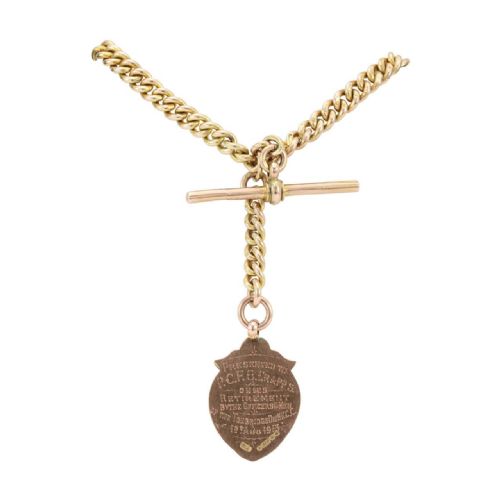 antique 9ct gold 14 albert watch chain - CATEGORY: ANTIQUE JEWELLERY - DATED 1910