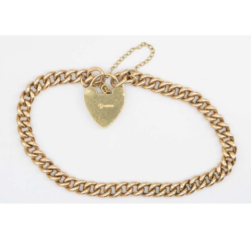 ANTIQUE 9CT GOLD CURB CHARM BRACELET WITH HEART PADLOCK - ADDITIONAL PHOTO 3