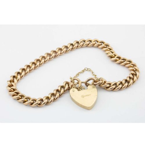 ANTIQUE 9CT GOLD CURB CHARM BRACELET WITH HEART PADLOCK - ADDITIONAL PHOTO 4