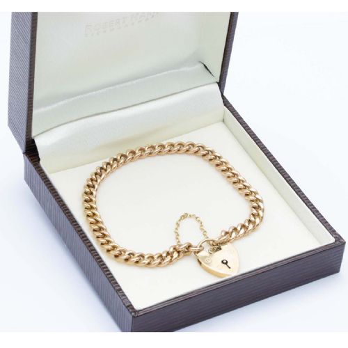 ANTIQUE 9CT GOLD CURB CHARM BRACELET WITH HEART PADLOCK - ADDITIONAL PHOTO 6