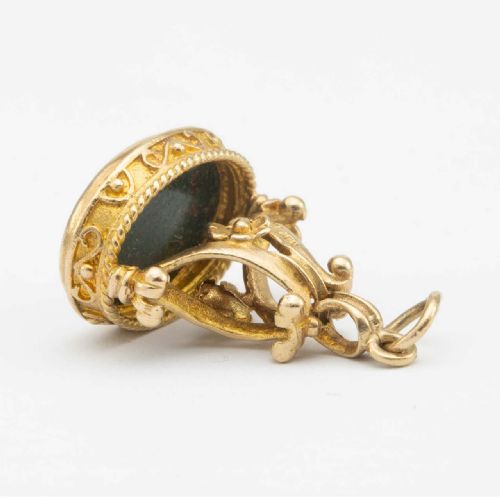 VINTAGE 9CT GOLD BLOODSTONE FOB CHARM PENDANT - ADDITIONAL PHOTO 4