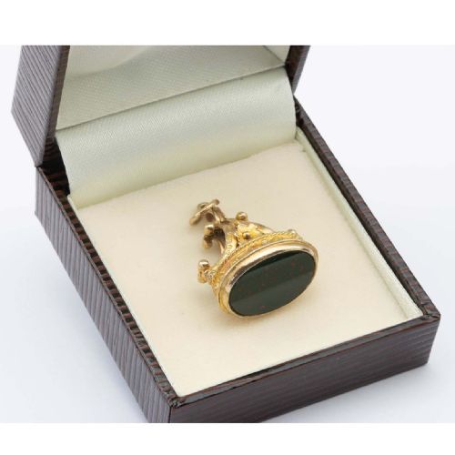 VINTAGE 9CT GOLD BLOODSTONE FOB CHARM PENDANT - ADDITIONAL PHOTO 5