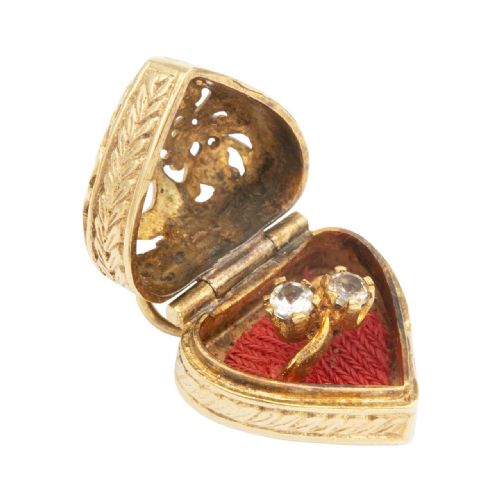 vintage 9ct gold heart ring box with ring charm - CATEGORY: ANTIQUE JEWELLERY - DATED 1960